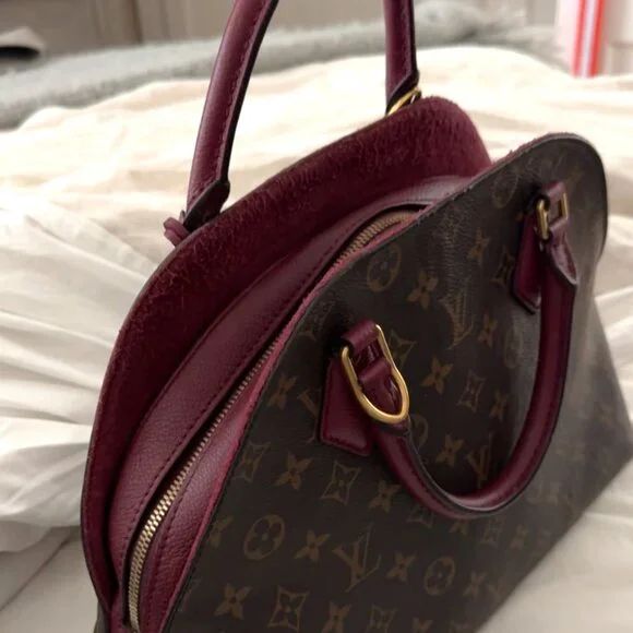 Louis Vuitton ALMA Handbag in Monogram Coated Canvas Brown Contrast Burgundy - Picture 3 of 11